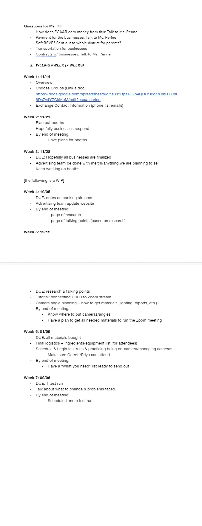 PLanned details of night market, pages 3 and 4.